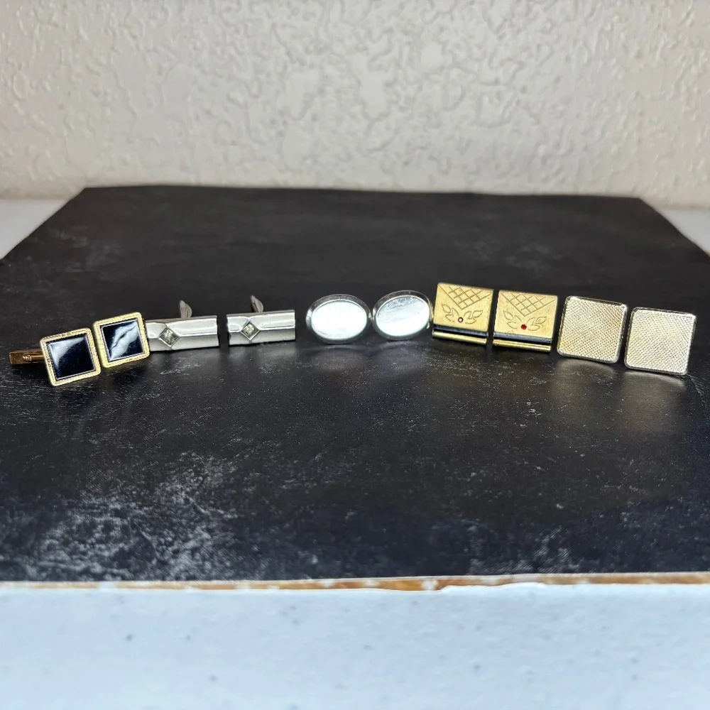 Vintage Lot of Five Sets Swank Sarah Coventry Men's Cuff Links Sliver Gold Tone